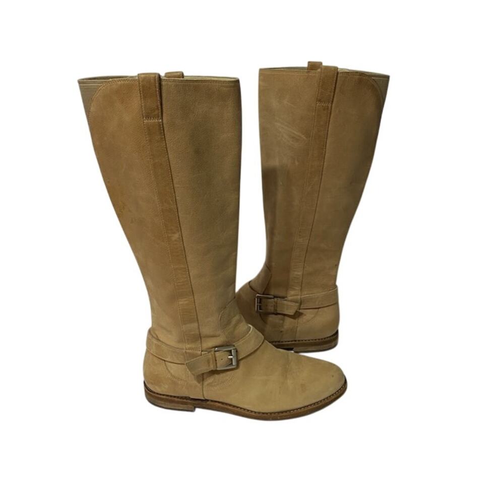 COLE HAAN AIR Womens 6 B Tall Tan Knee High Boots Zip Flats Riding Festival
